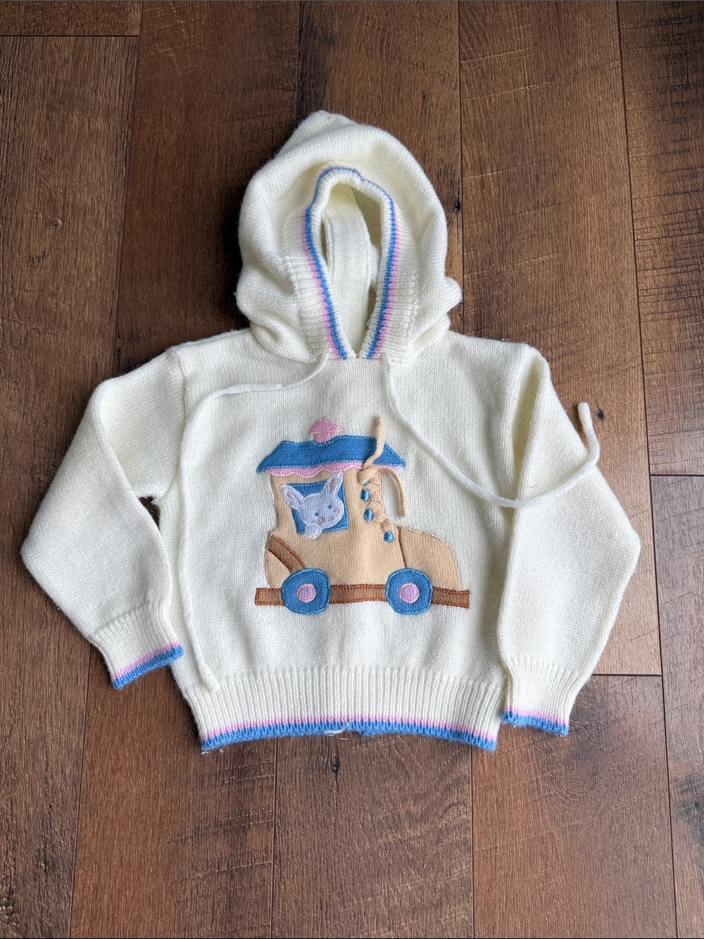 Cream Hooded Kids Sweater with Pastel Roller Skate Appliqué